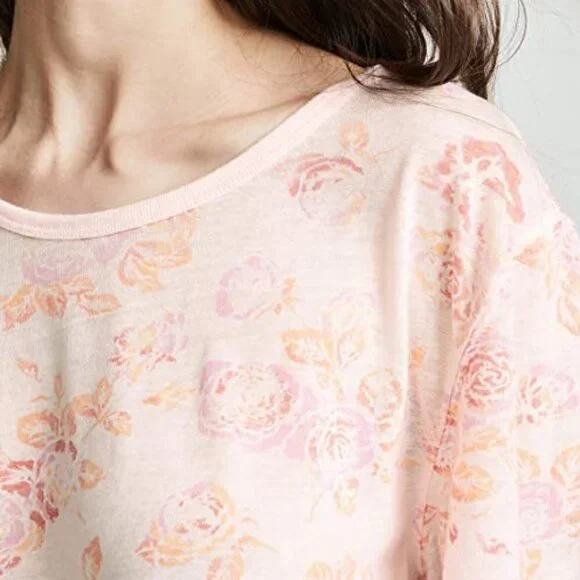 EUC Free People Tourist Floral Short Sleeve T-shirt in Blush Combo Size Medium - Picture 4 of 8